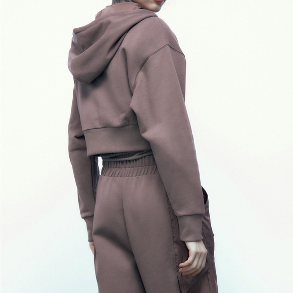 Zara limited edition cotton cropped hooded zipper sweatshirt - Picture 4 of 11